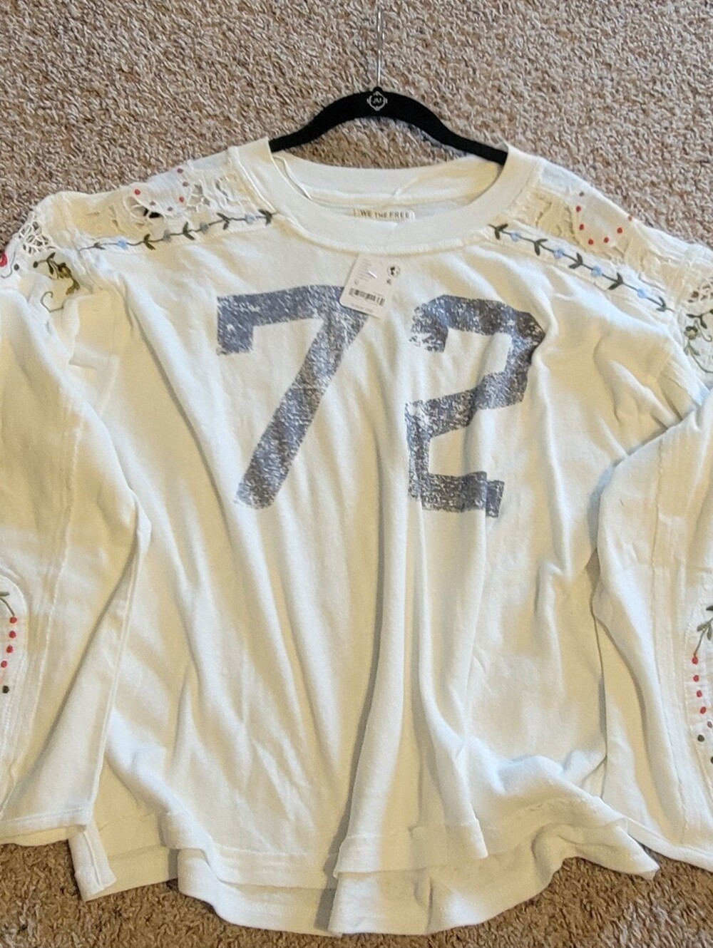 We The Free LILITH White Long Sleeve '72' Top with Floral Embroidery